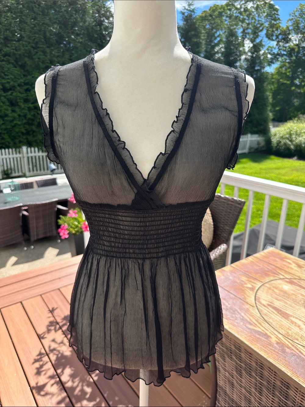 Vintage Bebe Sheer Black V-Neck Women's Silk Chiffon Camisole Top